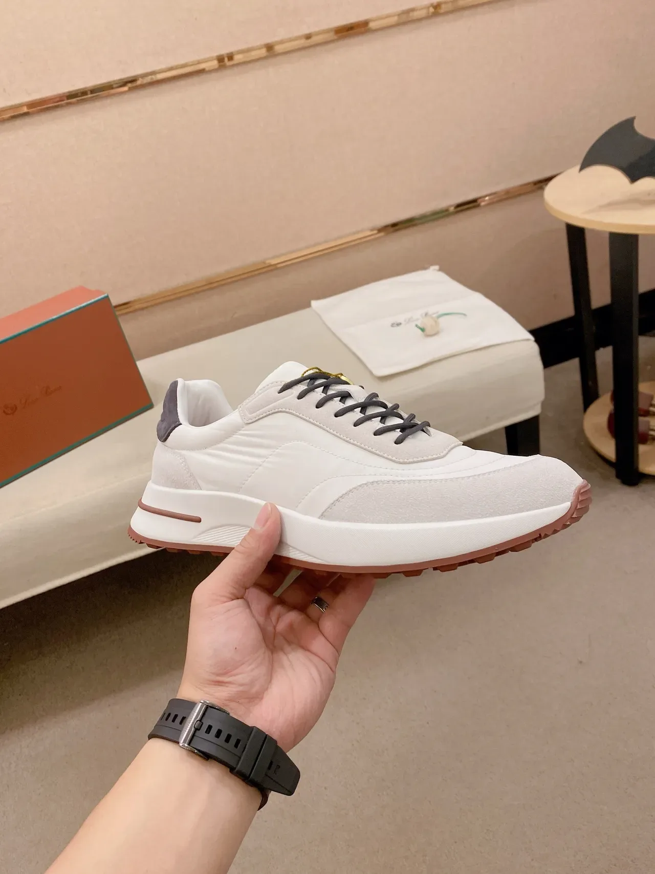 White Gray Low-Top Layered Panel Upper Sneakers 5