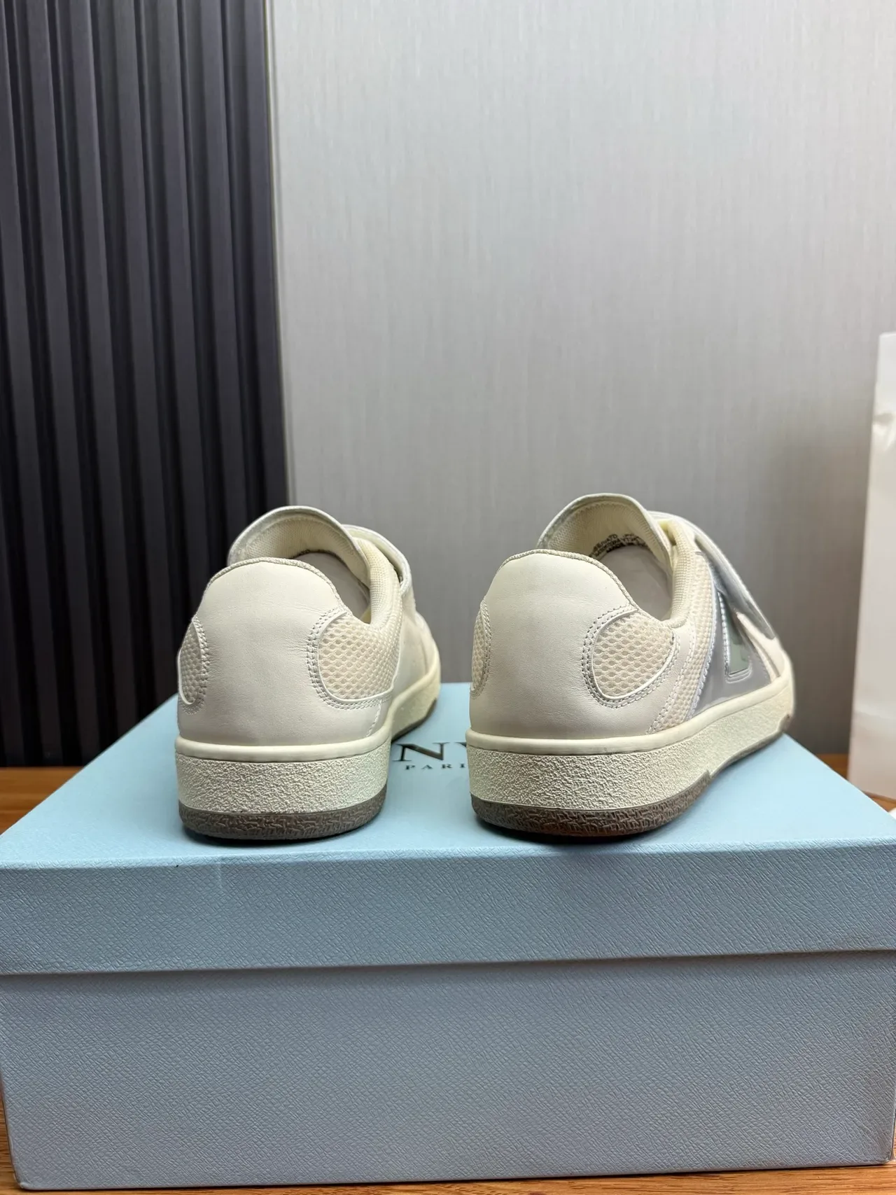 White Green Strap-Closure Mesh-and-Leather Upper Sneakers 5