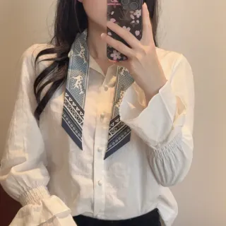 White Navy Long-Sleeve Button-Up Shirt
