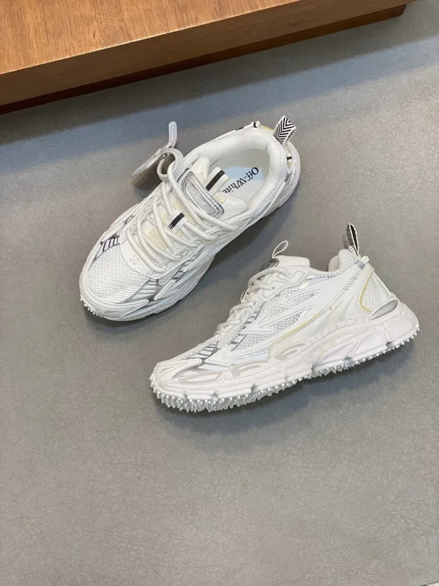 White Silver Chunky Sole Layered Synthetic Cage Sneakers 6