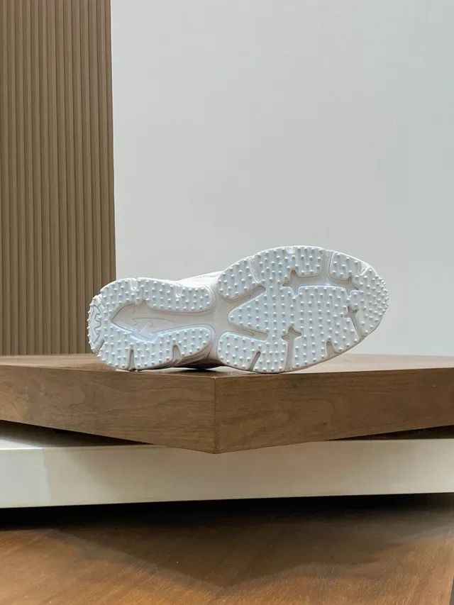 White Silver Chunky Sole Layered Synthetic Cage Sneakers 9