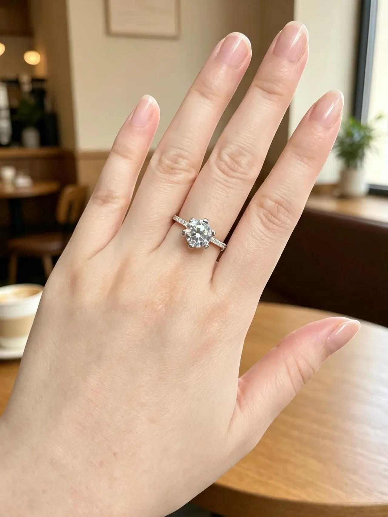 সাদা চাঁদি ছয় প্রং solitaire pave ব্যান্ড আংটি 6