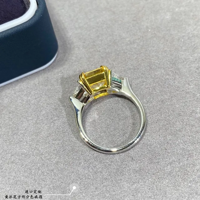 Yellow Cushion-Cut Center Stone Trillion Side Stone Ring 3