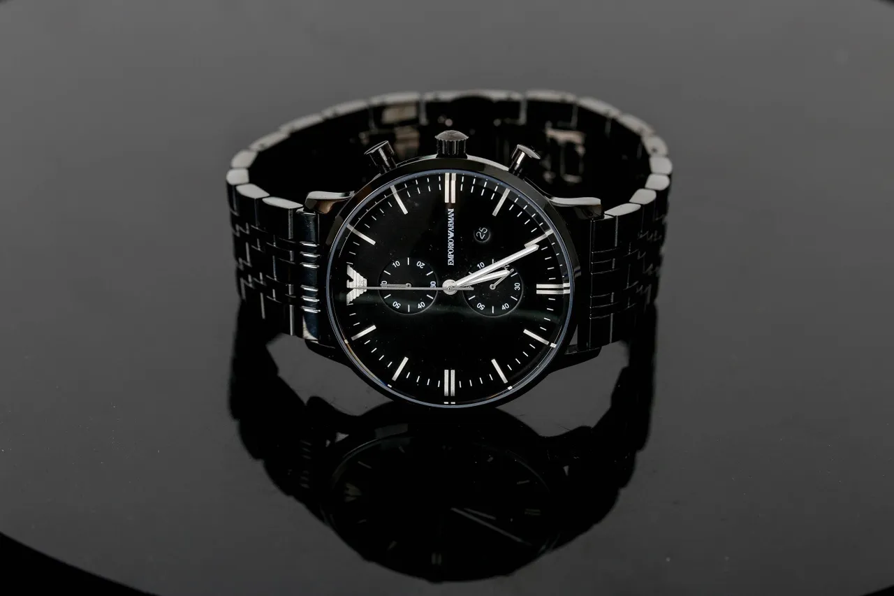 Giorgio Armani 计时 黑色 PVD 不锈钢 机械 手表 2