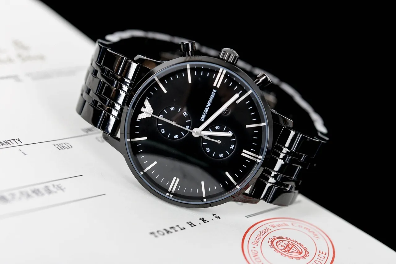 Giorgio Armani 计时 黑色 PVD 不锈钢 机械 手表 6