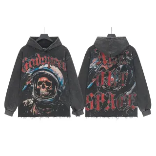 Godspeed Distressed Acid-Wash Graphic Print Oversized Hoodie