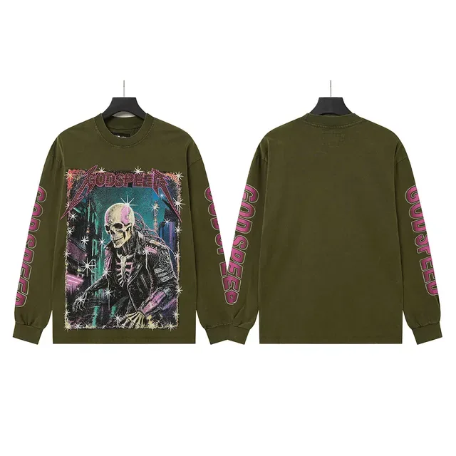 Camiseta Godspeed manga longa gola redonda estampa gráfica 3