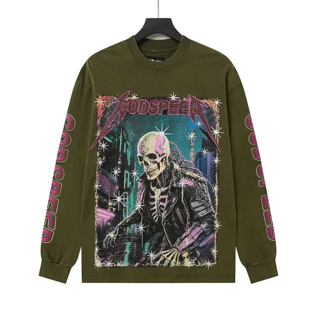 Camiseta Godspeed manga longa gola redonda estampa gráfica 4