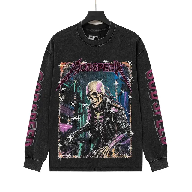 Camiseta Godspeed manga longa gola redonda estampa gráfica 7