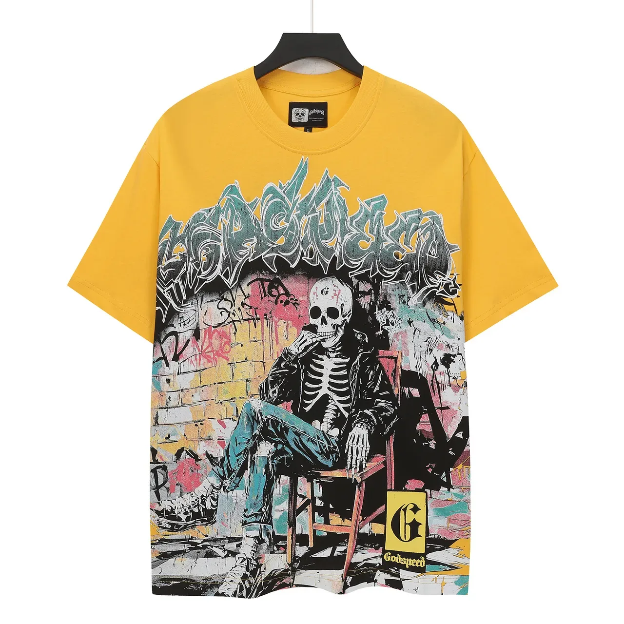 Godspeed Skeleton Graffiti Oversized Yellow T-Shirt 2