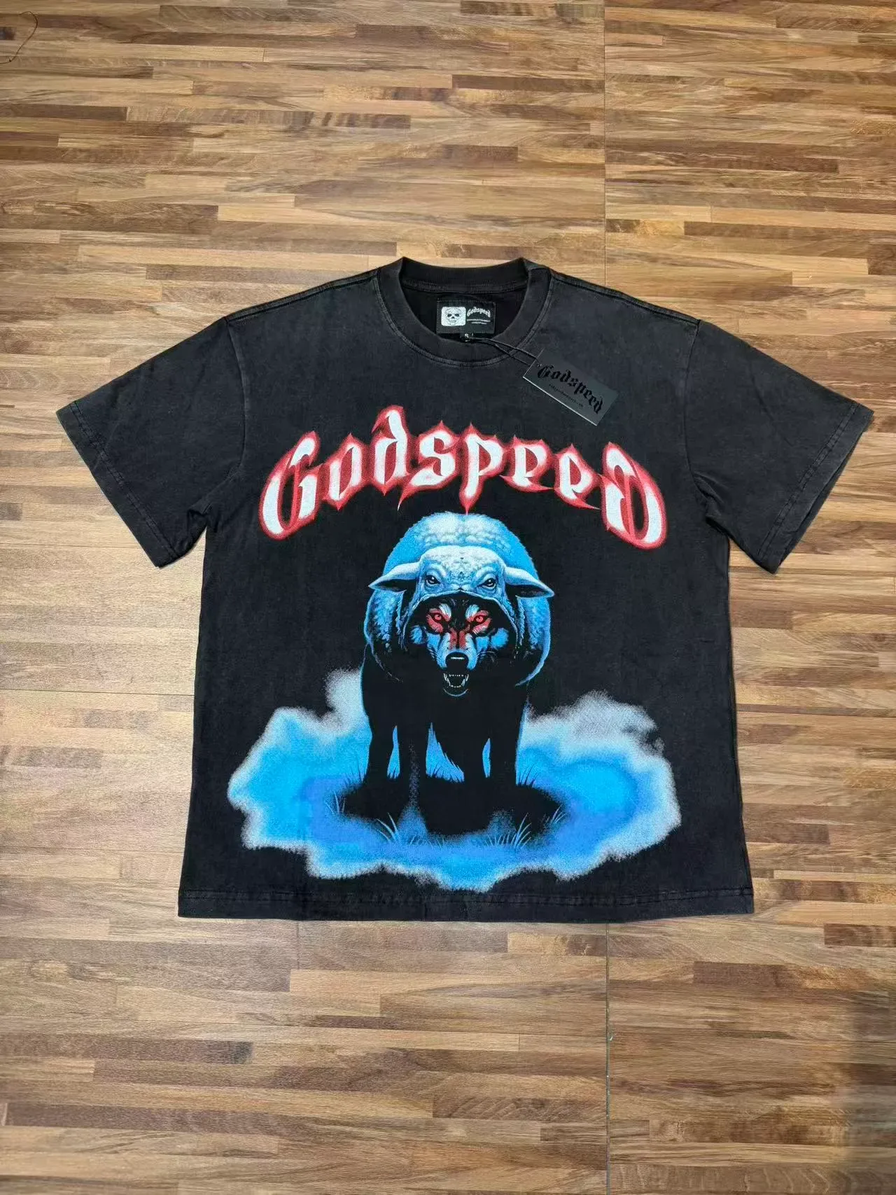 Godspeed Wolf and Sheep Graphic Print Black T-Shirt 2