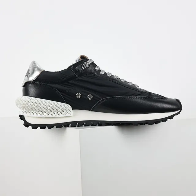 Golden Goose Black Silver Retro Runner Silhouette Cuir Et Panneau Textile Panneaux Chaussures Lifestyle 7
