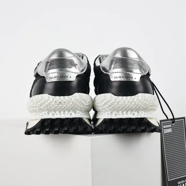 Golden Goose Black Silver Retro Runner Silhouette Cuir Et Panneau Textile Panneaux Chaussures Lifestyle 8