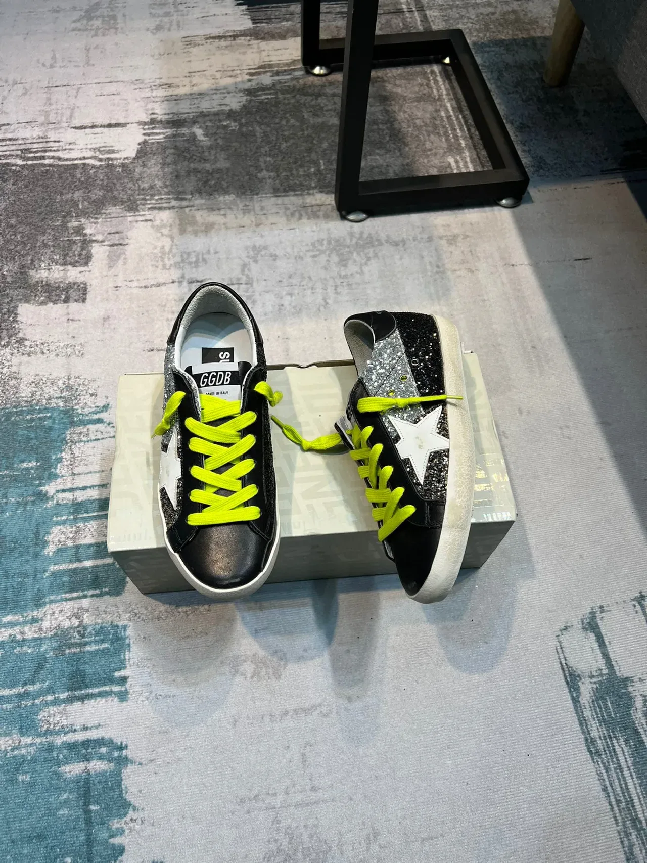 Golden Goose Superstar Black Silver Glitter Neon Yellow Lace-Up Lifestyle Sneakers 3