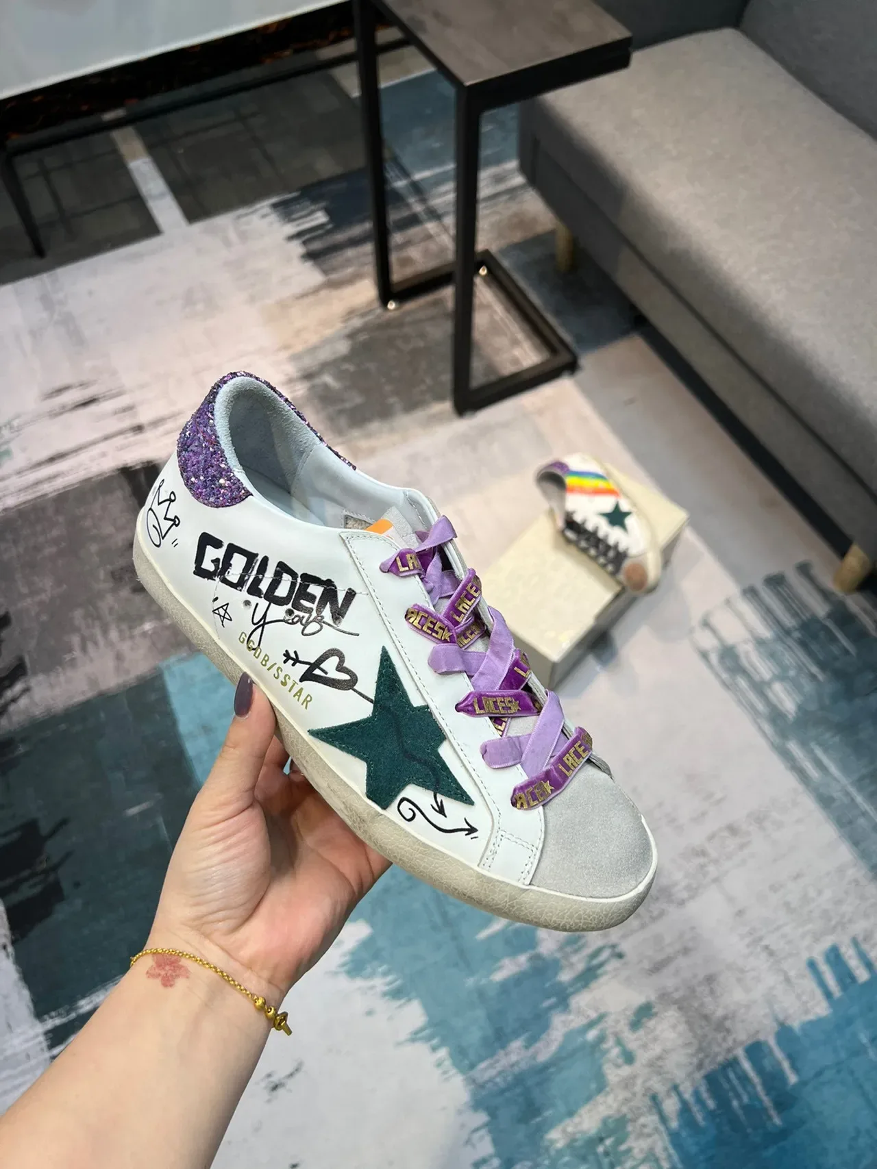Golden Goose Superstar ক্ষতিগ্রস্ত সাদা রেইনবো তারা লাইফ স্টাইল স্নিকার 6