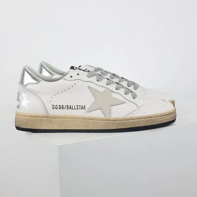 Golden Goose حذاء سنيكرز لايف ستايل أبيض فضي جلد أعلى تطريز نجمة 3