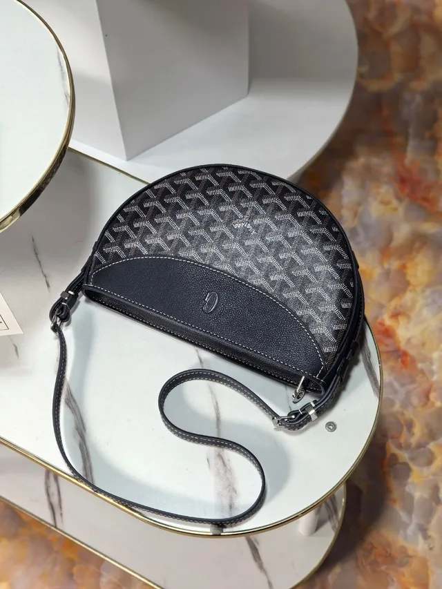 Goyard Navy Brown Semi-Circular Silhouette Leather-and-Canvas Two-Tone Saddle Bag 4