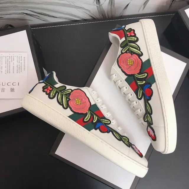 Gucci Ace Bordado Floral Tênis Lifestyle Branco 4