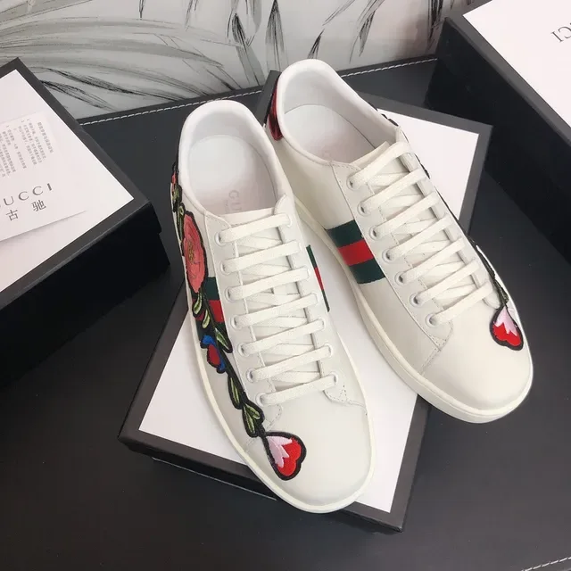 Gucci Ace Bordado Floral Tênis Lifestyle Branco 5