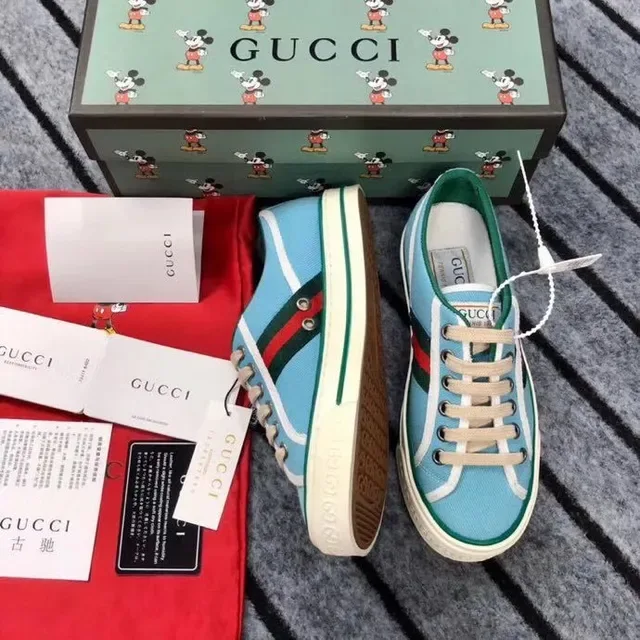 Gucci Ace Chaussures Lifestyle Rayures Web en Bleu Clair et Vert 3