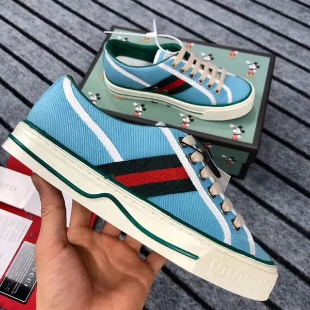 Gucci Ace Chaussures Lifestyle Rayures Web en Bleu Clair et Vert 4