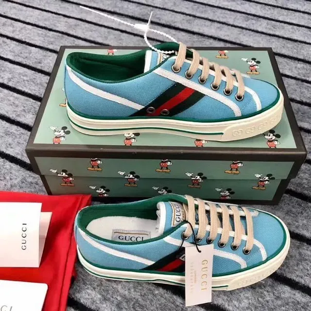 Gucci Ace Chaussures Lifestyle Rayures Web en Bleu Clair et Vert 5