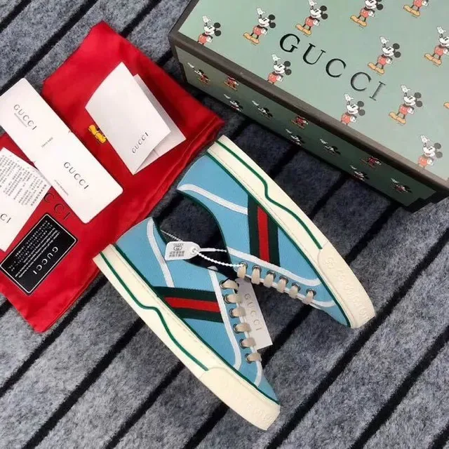 Gucci Ace Chaussures Lifestyle Rayures Web en Bleu Clair et Vert 6