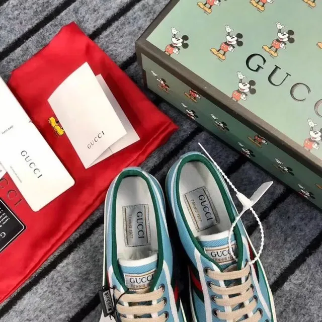 Gucci Ace Chaussures Lifestyle Rayures Web en Bleu Clair et Vert 7