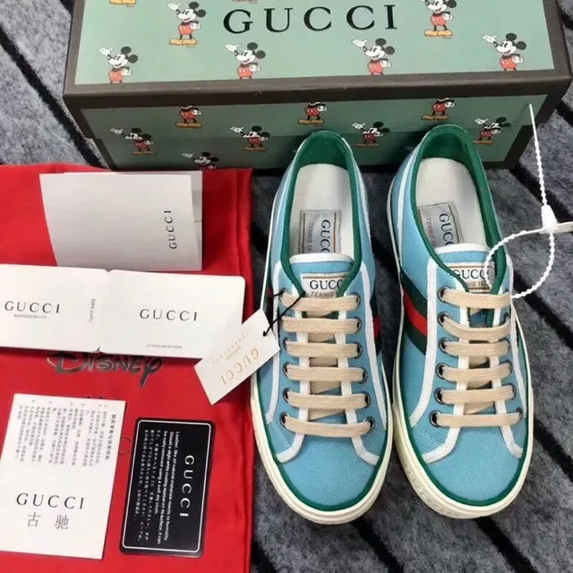 Gucci Ace Chaussures Lifestyle Rayures Web en Bleu Clair et Vert 8