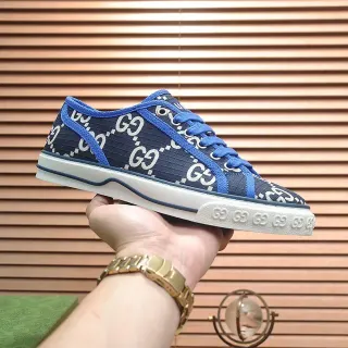 Gucci Ace 海军蓝 GG Monogram 帆布 对比鞋带 生活方式运动鞋