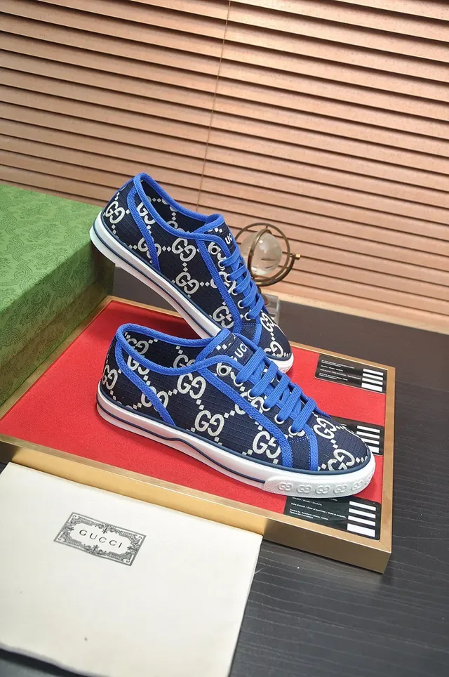 Gucci Ace Navy Blue GG Monogram Canvas lacets contrast lifestyle sneakers 6