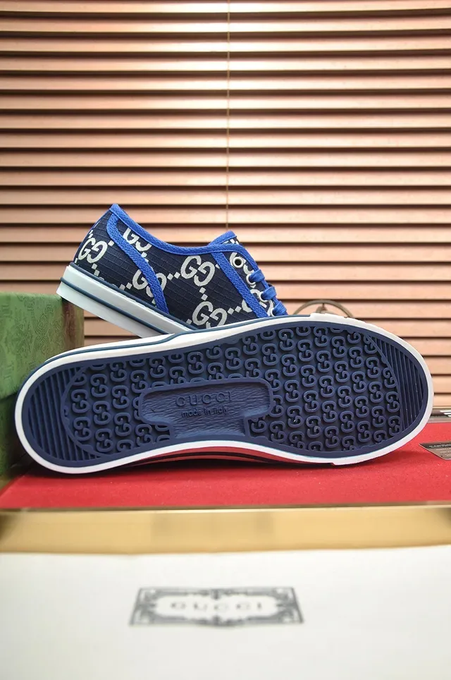 Gucci Ace Navy Blue GG Monogram Canvas lacets contrast lifestyle sneakers 7