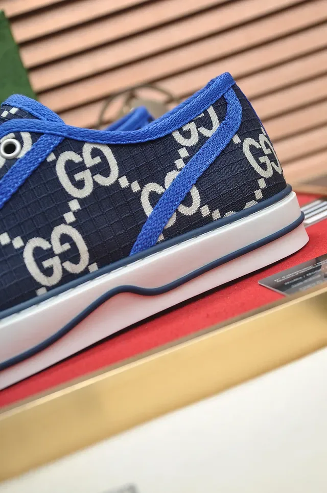 Gucci Ace Navy Blue GG Monogram Canvas lacets contrast lifestyle sneakers 9