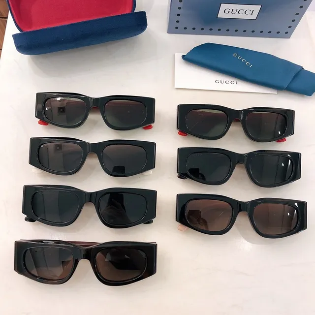 Gucci نظارات شمسية زاوية مستطيلة لامعة سوداء 2