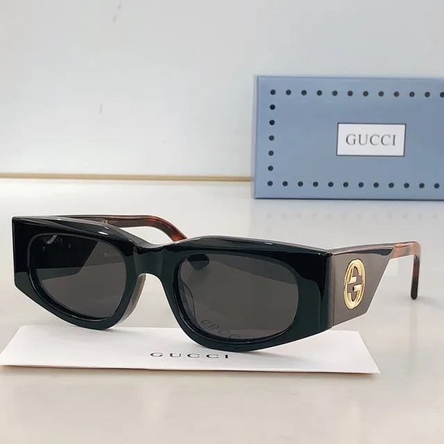 Gucci نظارات شمسية زاوية مستطيلة لامعة سوداء 4