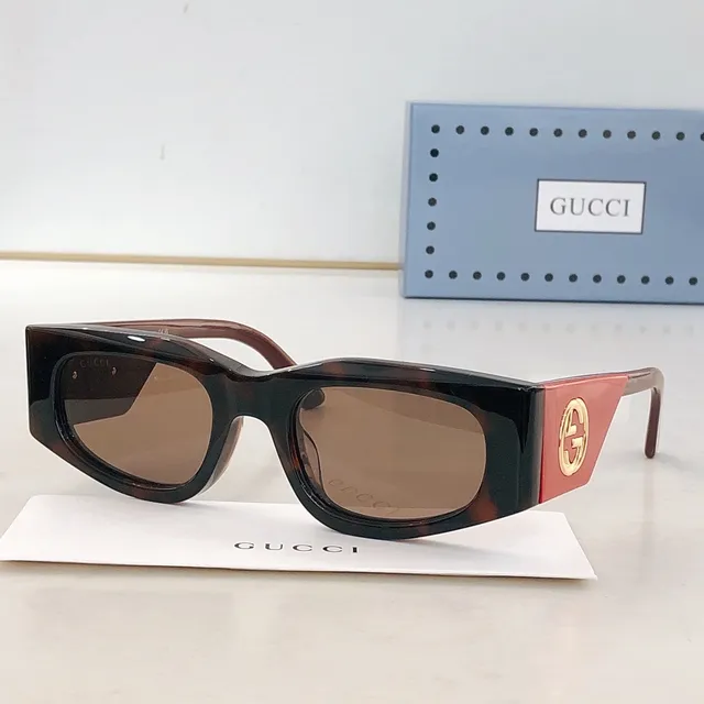Gucci نظارات شمسية زاوية مستطيلة لامعة سوداء 5