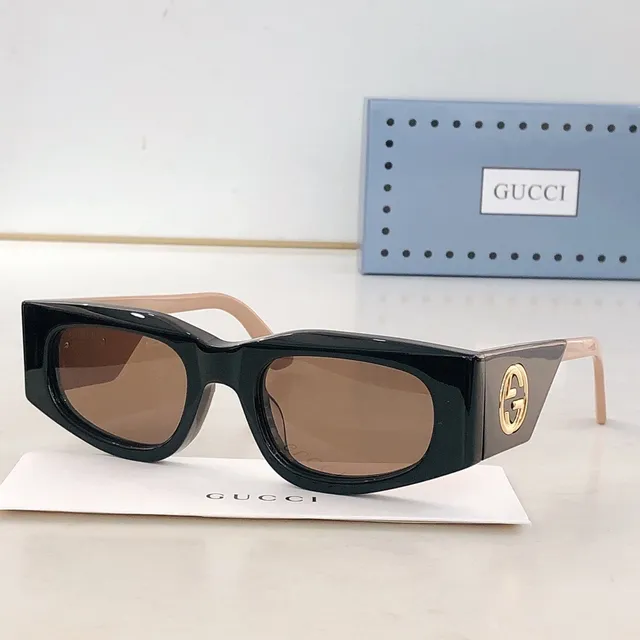 Gucci نظارات شمسية زاوية مستطيلة لامعة سوداء 6