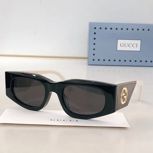Gucci نظارات شمسية زاوية مستطيلة لامعة سوداء 7
