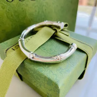 Gucci Bamboo Pulsera Plata Verde Segmentada Metal Pulido