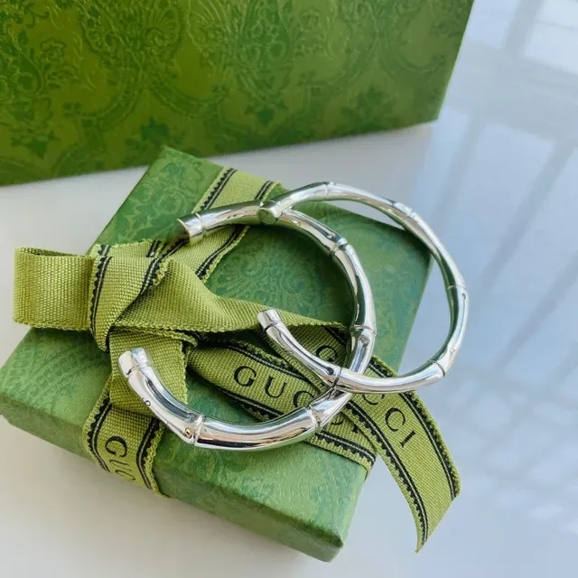 Gucci Bamboo Silver Green Segmented Polished Metal Bracelet 5