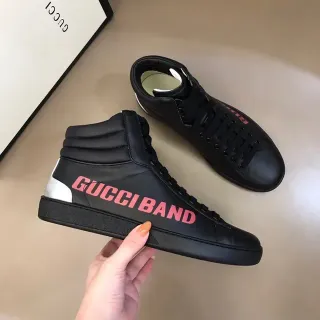 Gucci Band Black Pink Zapatillas lifestyle de cuero superior de caña alta