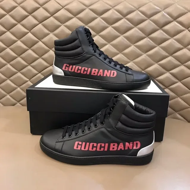Gucci Band Black Pink हाई टॉप चमड़े की ऊपरी सतह जीवन शैली स्नीकर्स 4