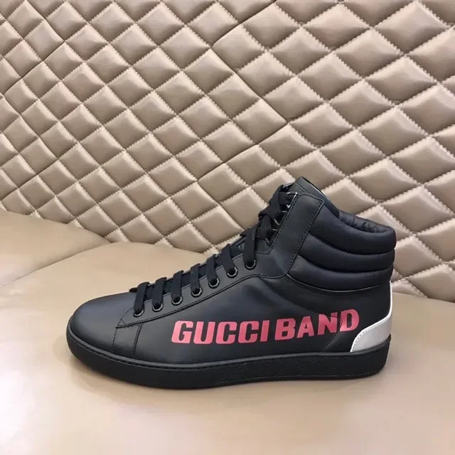 Gucci Band Black Pink हाई टॉप चमड़े की ऊपरी सतह जीवन शैली स्नीकर्स 6