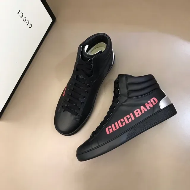 Gucci Band Black Pink हाई टॉप चमड़े की ऊपरी सतह जीवन शैली स्नीकर्स 8