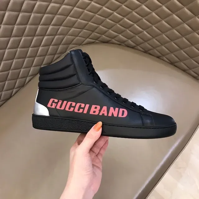 Gucci Band Black Pink हाई टॉप चमड़े की ऊपरी सतह जीवन शैली स्नीकर्स 9