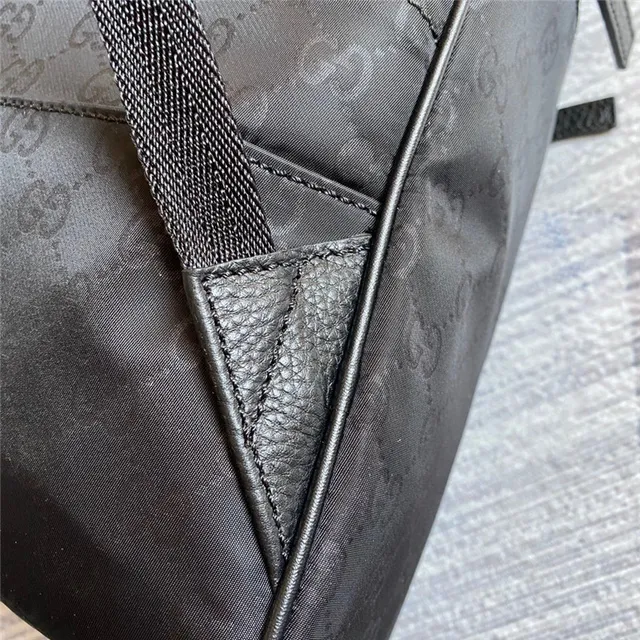 Gucci Beige Black GG Monogram Canvas Leather Trim Casual Backpack 3
