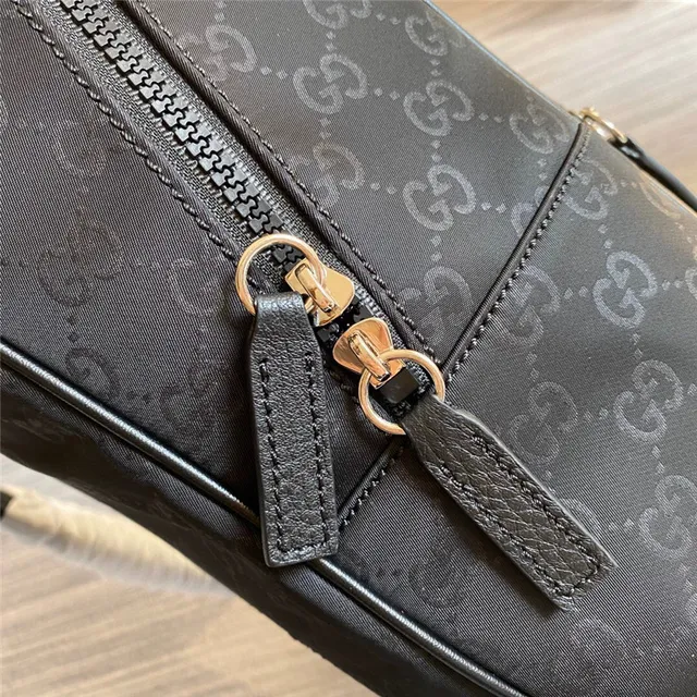 Gucci Beige Black GG Monogram Canvas Leather Trim Casual Backpack 5