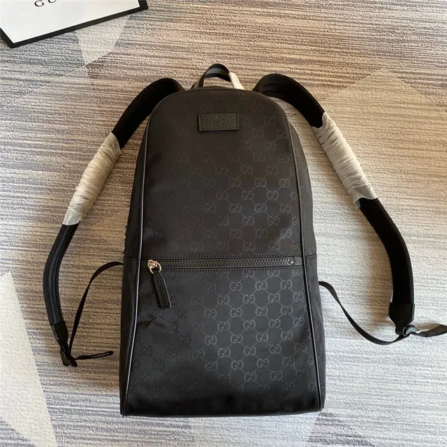 Gucci Beige Black GG Monogram Canvas Leather Trim Casual Backpack 8