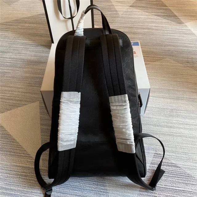Gucci Beige Black GG Monogram Canvas Leather Trim Casual Backpack 9