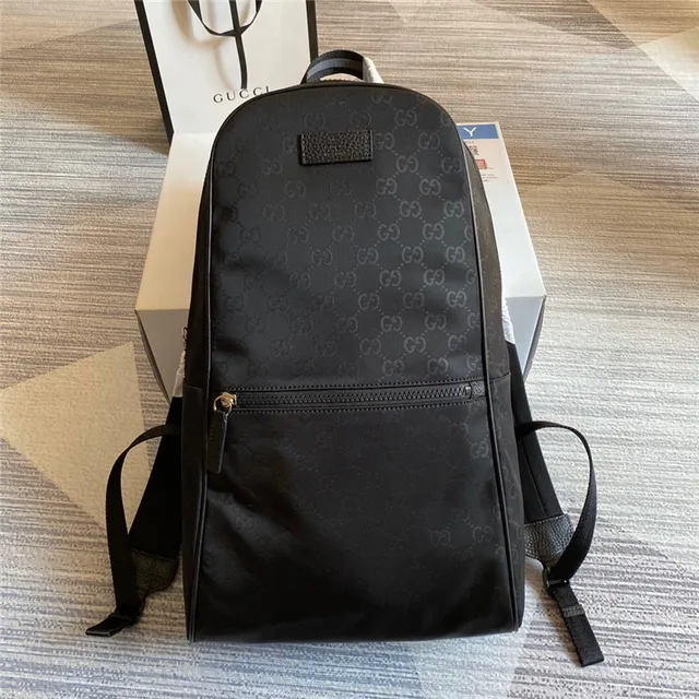Gucci Beige Black GG Monogram Canvas Leather Trim Casual Backpack 10